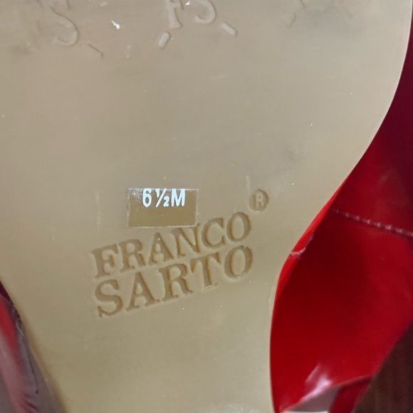 Red Patent Leather Peep Toe Slingback Wedges { Franco Sarto } - Picture 11 of 11